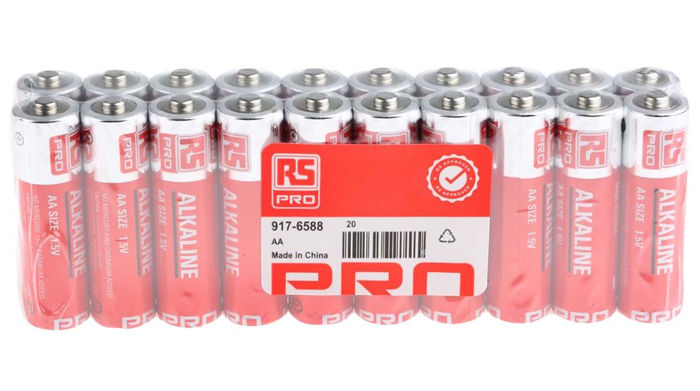 Primary Battery, Alkaline, AA, 1.5V, Standard, Pack of 20 pieces